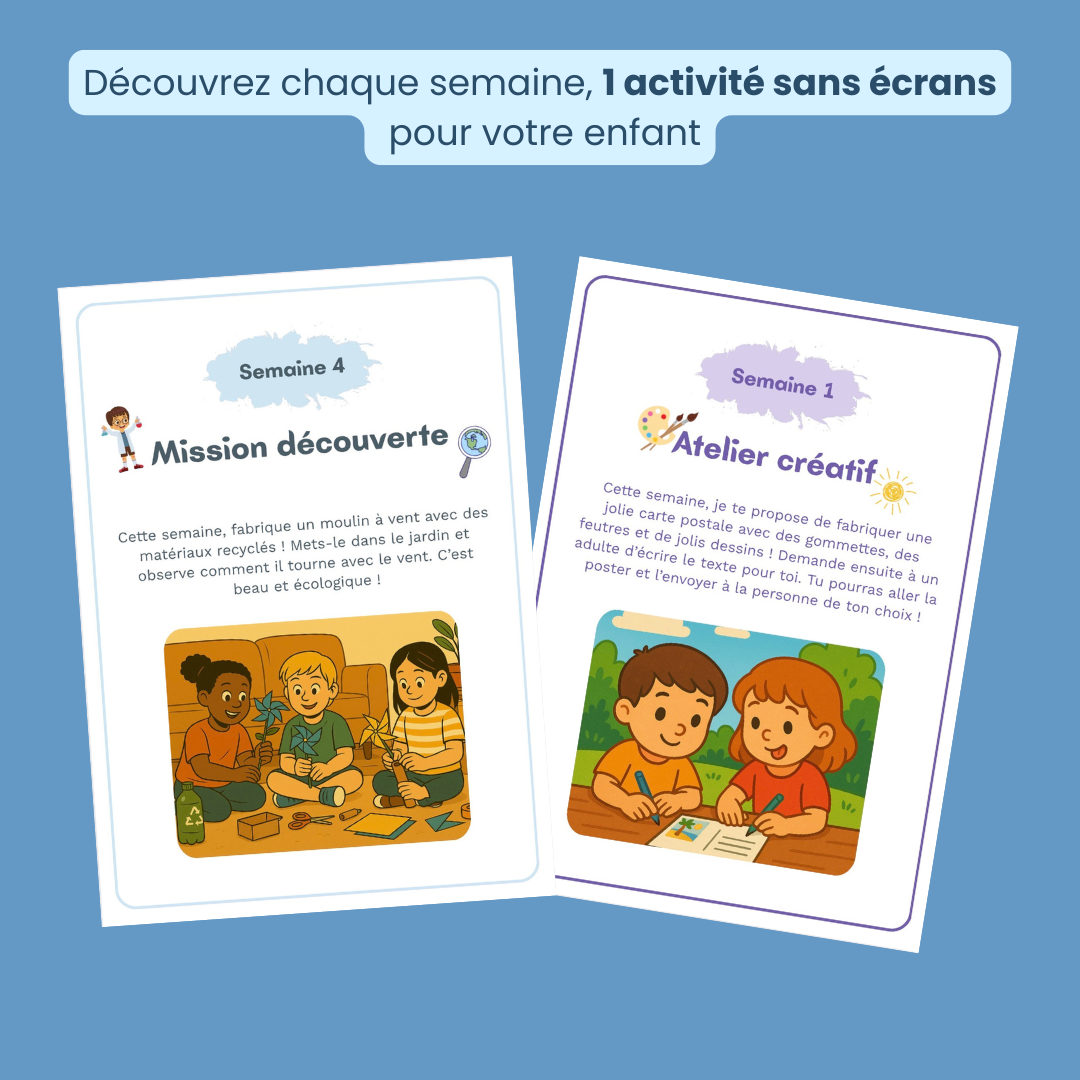 Calendriers d'activités famille Lifee - pack fratrie avec activités hebdomadaires sans écran adaptées à chaque âge